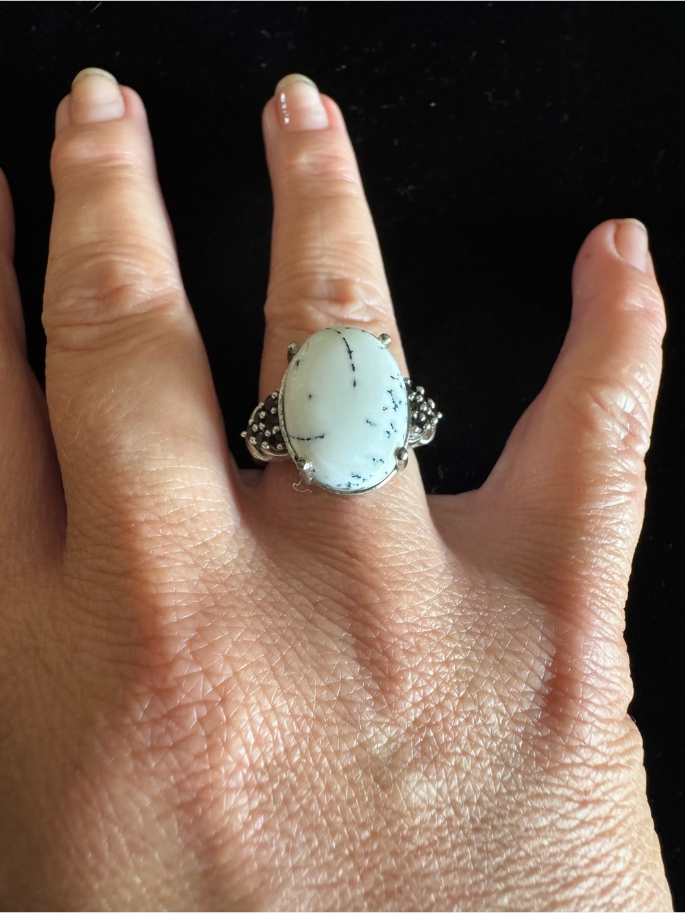 Sterling Silver Dendritic Opal Cabochon Statement Ring, Size 7